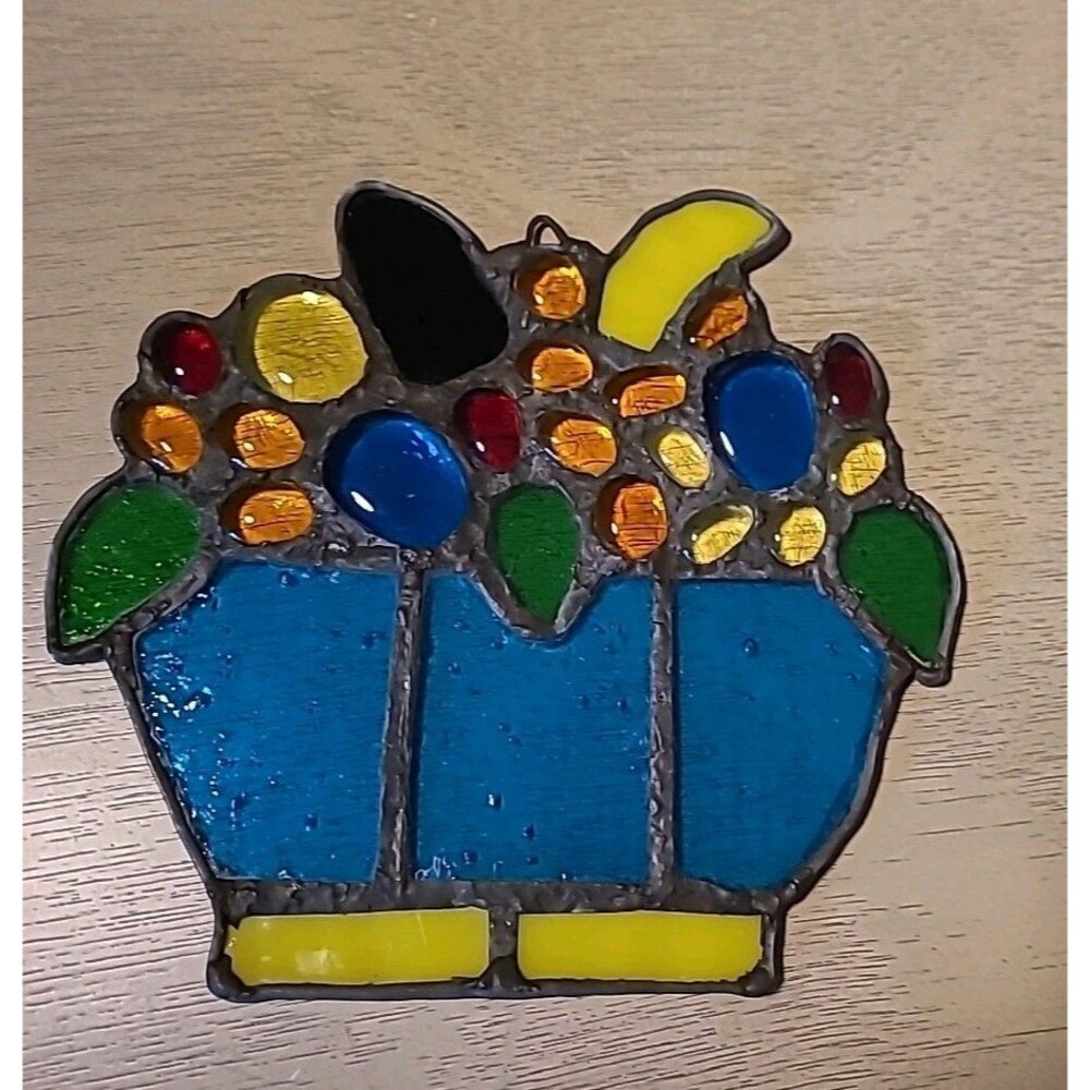 Stained Glass Bowl Of Fruit Sun Catcher 7.5"